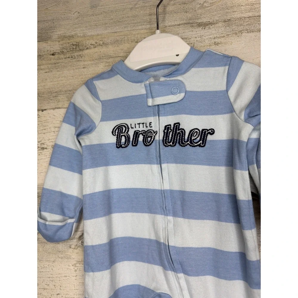Carter's Sleep and Play Boys Newborn Blue Orange Little Brother Striped EUC
